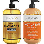 Cosmetasa cellulite oil bottle pour for smooth, targeted application.