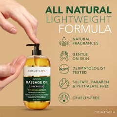 Cosmetasa non-greasy massage oil leaves skin comfortable after application.