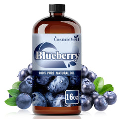 CosmicVeil blueberry essential oil bottle in amber glass for purity and aroma