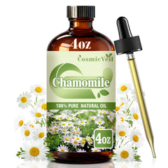 CosmicVeil Chamomile essential oil 4oz bottle with dropper for easy DIY aromatherapy