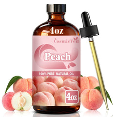 CosmicVeil Peach Essential Oil in amber bottle pour for precise, mess-free aroma diffusion.