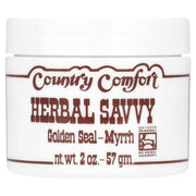 Country Comfort Goldenseal Myrrh salve jar shown for skin support.