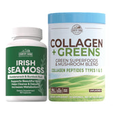Country Farms Collagen + Greens powder bottle on kitchen counter for radiant skin.