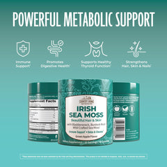 Country Farms Irish Sea Moss Gummies label highlights gluten-free and pectin-based formula.