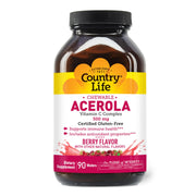Country Life Acerola Vitamin C bottle with berry-flavored wafers for daily immune support