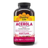 Country Life Acerola Vitamin C Wafers, front view, berry flavor and chewy texture.