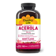 Country Life Acerola Vitamin C Wafers, front view, berry flavor and chewy texture.