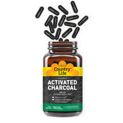 Country Life activated charcoal capsules bottle for digestive comfort.