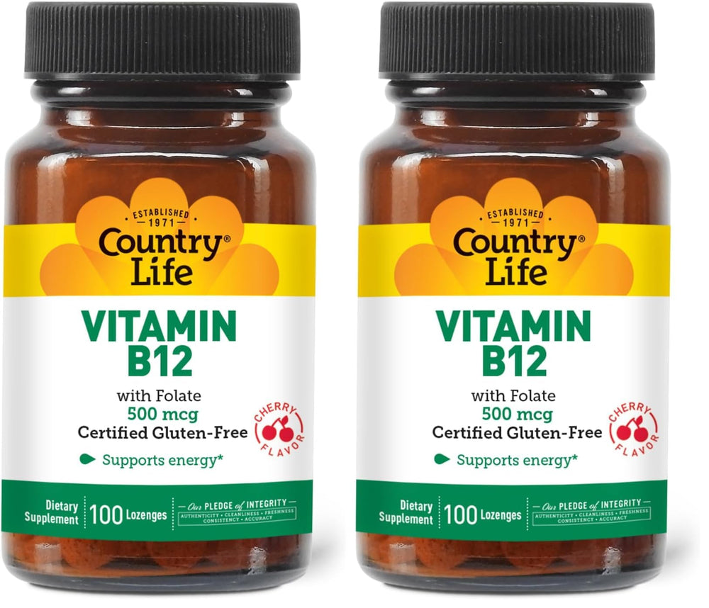 Country Life B12 with Folate bottle front view for daily energy support.