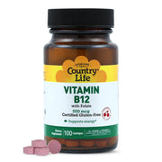 Country Life B12 with Folate lozenge pack supports daily energy.
