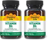 Country Life B-6 200mg bottle front supports energy metabolism