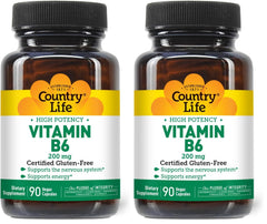 Country Life B-6 200mg bottle front supports energy metabolism