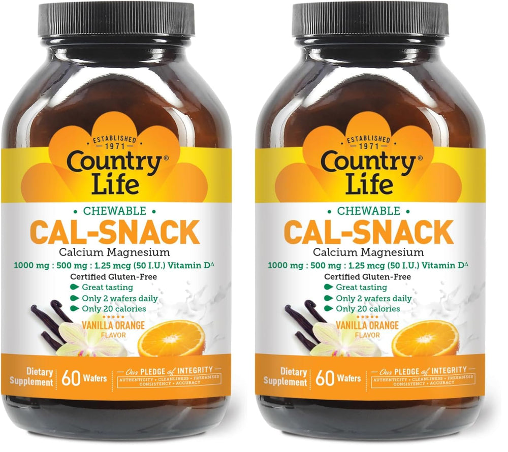 Country Life Cal-Snack vanilla orange wafers, dairy-free and vegan, ready to chew