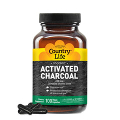 Country Life cápsulas carbón activado coco, botella 260 mg para apoyo digestivo