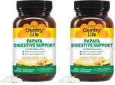 Country Life chewable papaya enzymes bottle for post-meal digestive support.