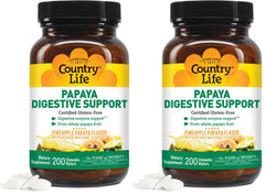 Country Life chewable papaya enzymes bottle for post-meal digestive support.