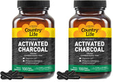 Country Life coconut activated charcoal capsules for digestive support and gas relief.