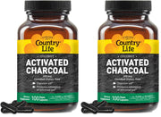 Country Life coconut activated charcoal capsules for digestive support and gas relief.