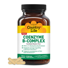 Country Life Coenzyme B-Complex bottle highlighting vegan, gluten-free energy support.
