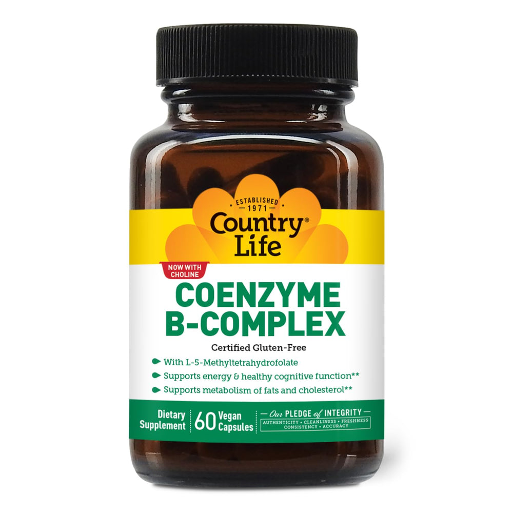 Country Life Coenzyme B-Complex bottle highlighting energy support formula.