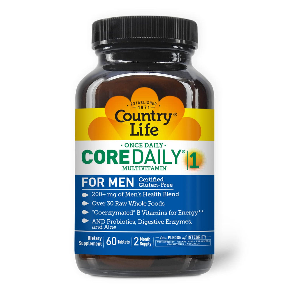 Country Life Core Daily-1 for Men front-label image highlights a comprehensive nutrient blend for daily wellness.