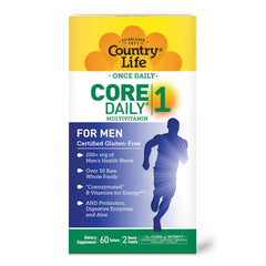Country Life Core Daily-1 for Men probiotics and enzymes image underlines digestive health support.