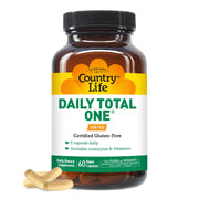 Country Life Daily Total One iron-free multivitamin bottle for daily nutrition.