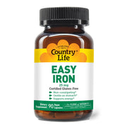 Country Life Easy Iron 25mg bottle shown for gentle, non-constipating iron support.