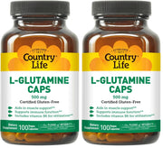 Country Life L-Glutamine bottle side view highlighting easy post-workout use.