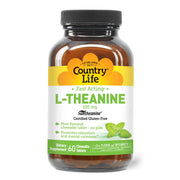 Country Life L-Theanine fast-acting tablets pack shown for calm focus