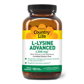 Country Life L-Lysine 1500mg bottle front view for daily immune support.