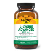 Country Life L-Lysine 1500mg bottle front view for daily immune support.