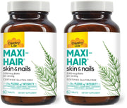 Country Life Maxi-Hair bottle shown for daily hair, skin, and nails support