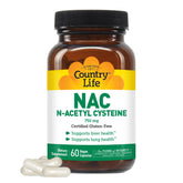 Country Life NAC bottle front showing premium liver and lung support in a vegetarian capsule