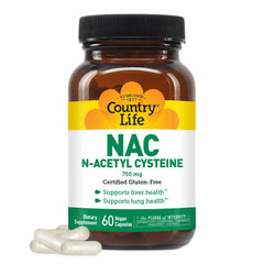 Country Life NAC bottle front showing premium liver and lung support in a vegetarian capsule