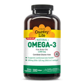 Country Life Omega-3 bottle front with burpless softgel formula for easy daily use