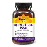 Country Life Resveratrol Plus bottle front showcases antioxidant support for daily wellness.