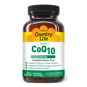 Country Life Simply CoQ10 bottle front view highlighting purity and heart support.