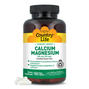 Country Life Target-Mins calcium magnesium complex bottle front promotes daily calcium intake for strong bones.