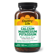 Country Life Target Mins bottle pour shows balanced calcium, magnesium, potassium for everyday bone and heart health