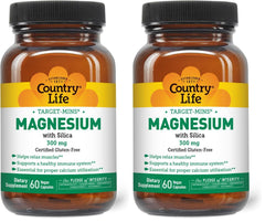 Country Life Target-Mins Magnesium with Silica bottle front supports energy metabolism