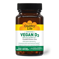 Country Life D3 bottle with Non-GMO stamp, transparent sourcing.