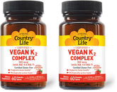 Country Life vegan K2-500 chewables strawberry bottle showcasing packaging and flavor