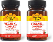Country Life vegan K2-500 chewables strawberry bottle showcasing packaging and flavor
