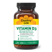 Country Life Vitamin D3 10,000 IU softgels bottle highlights high-potency bone support