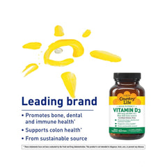 Closeup of Country Life Vitamin D3 softgels for easy daily use