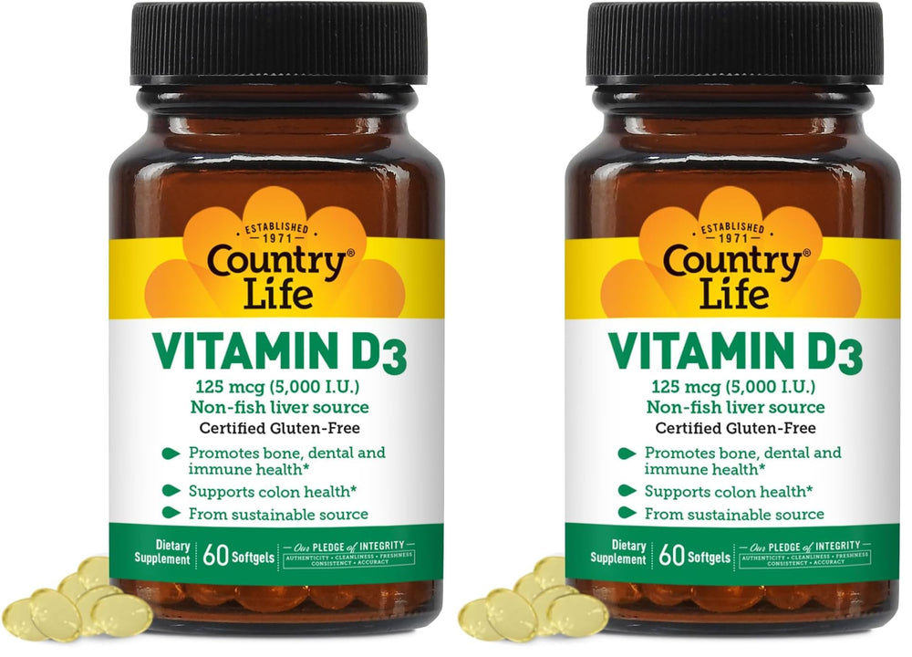 Country Life Vitamin D3 5000 IU bottle front view for daily use