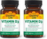 Country Life Vitamin D3 softgels bottle front view for bone support