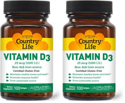 Country Life Vitamin D3 softgels bottle front view for bone support