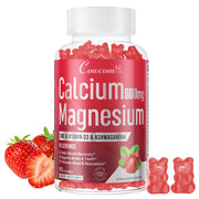 Cowcom Calcium Magnesium Zinc Gummies strawberry bottle promoting bone health and immune support